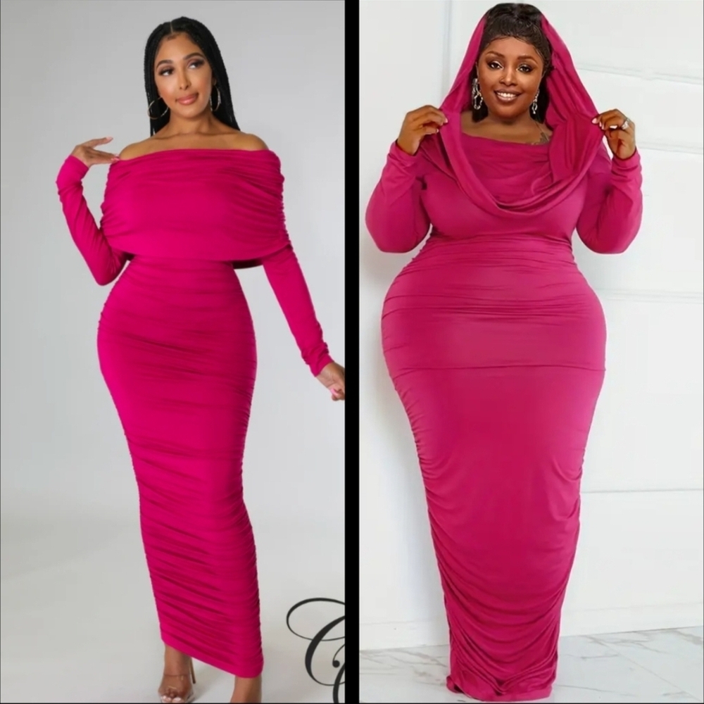 Elegant Fuchsia Off-Shoulder Maxi Dress